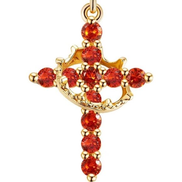 Perfect Gifts Women's Crown M07 Ruby Cross Necklace Gold Plated Faith Jewelry - Picture 8 of 8